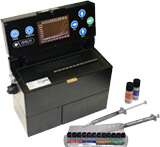 Mobile PCR analyzer RAZOR Mk II with detection panel and accessories.